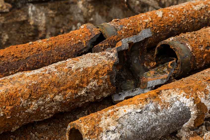 Fragments of old cast-iron water pipes